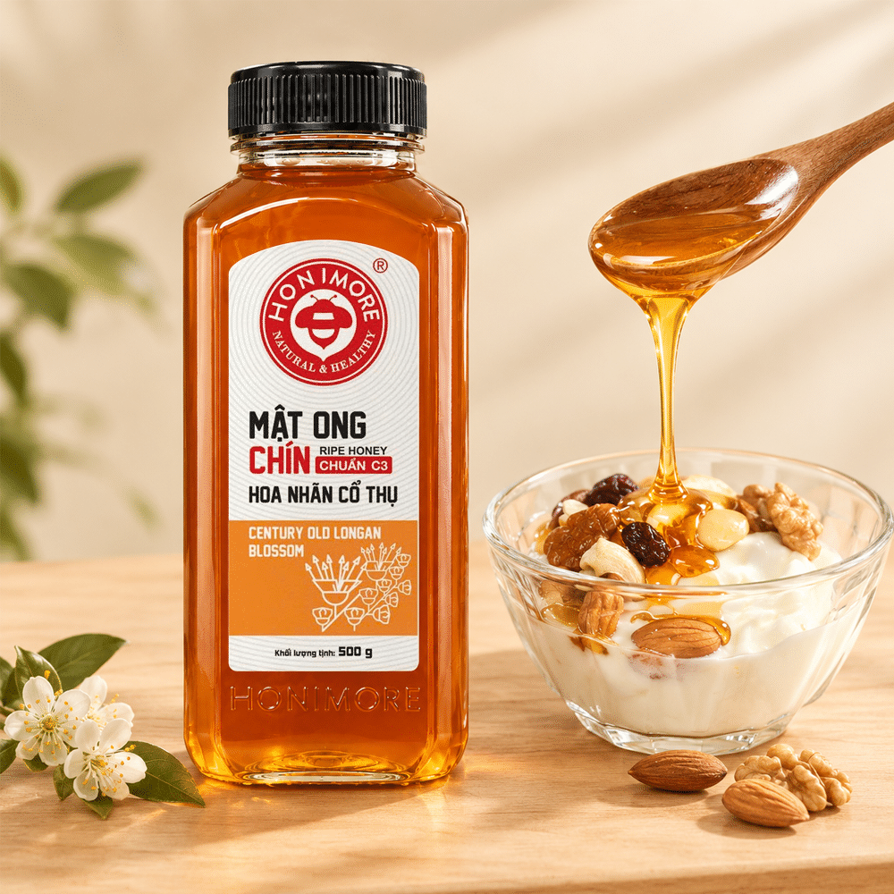 Mật ong chín Honimore Nhãn Cổ Thụ 500g Chuẩn C3